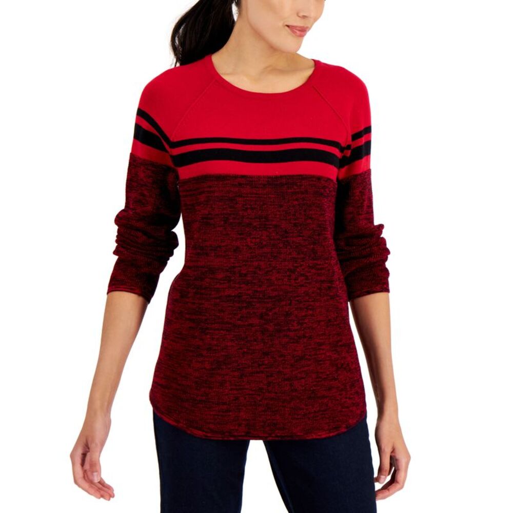 Karen Scott Womens Cotton Colorblocked Sweater